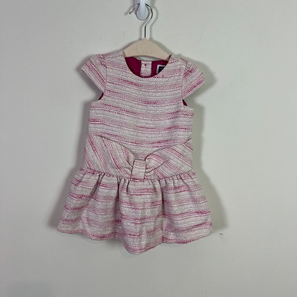 Janie and Jack Baby Girl Pink Silver Tweed Short Cap Sleeve Bow Dress Formal